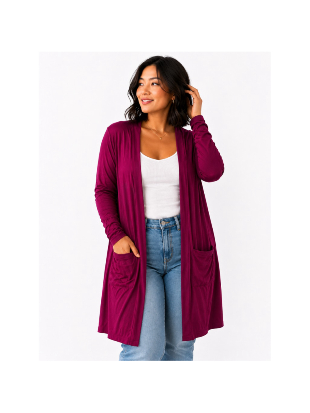 Women’s Zenana Slouchy Pocket Open Cardigan – Dark Burgundy – Size L – NWOT